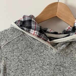 Eddie Bauer Pullover Small Heather Grey Sweatshirt, knit w/ flannel lined hood